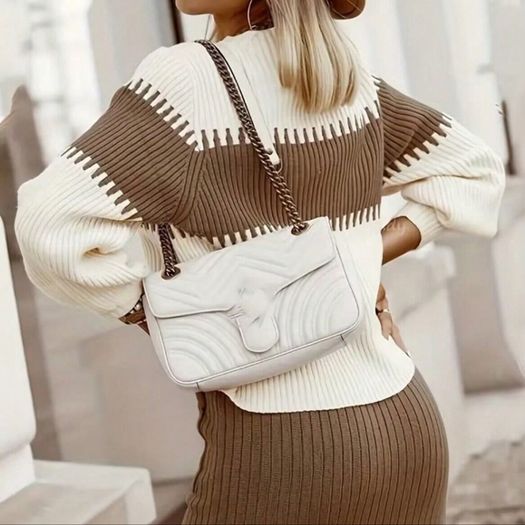 2pcs/Set Color Block Sweater And Sweater Dress Set - Picture 2 of 5